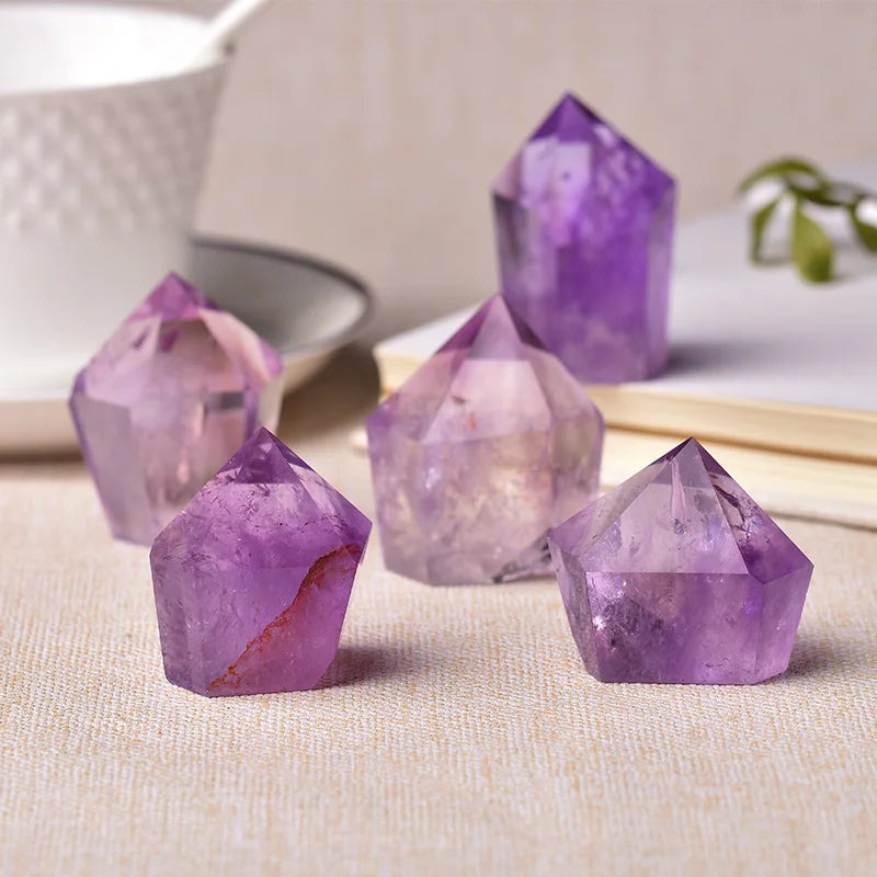 1PC Natural Amethyst Point Wand Quartz Crystal Reiki Healing Crystal Energy Stone Tower Handmade Home Decor Pyramid Ornaments