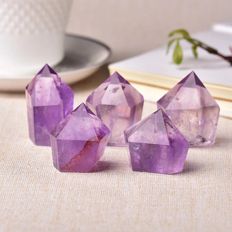 1PC Natural Amethyst Point Wand Quartz Crystal Reiki Healing Crystal Energy Stone Tower Handmade Home Decor Pyramid Ornaments