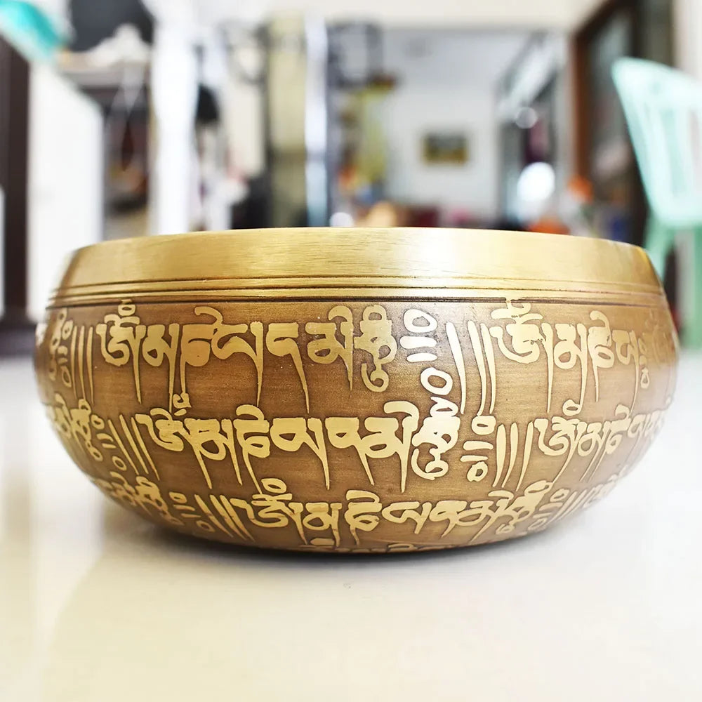 Nepal Handmade Singing Bowls Set Buddha Mantra Design Tibetan Bowl for Yoga Chanting Meditation