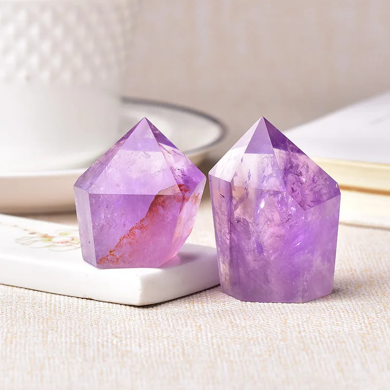 1PC Natural Amethyst Point Wand Quartz Crystal Reiki Healing Crystal Energy Stone Tower Handmade Home Decor Pyramid Ornaments