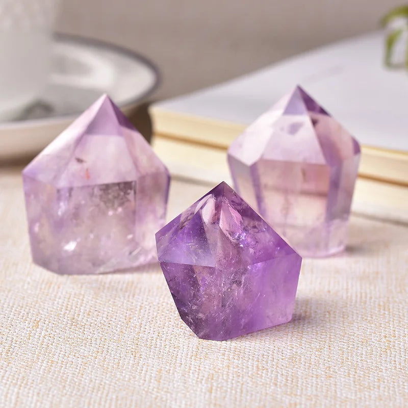 1PC Natural Amethyst Point Wand Quartz Crystal Reiki Healing Crystal Energy Stone Tower Handmade Home Decor Pyramid Ornaments